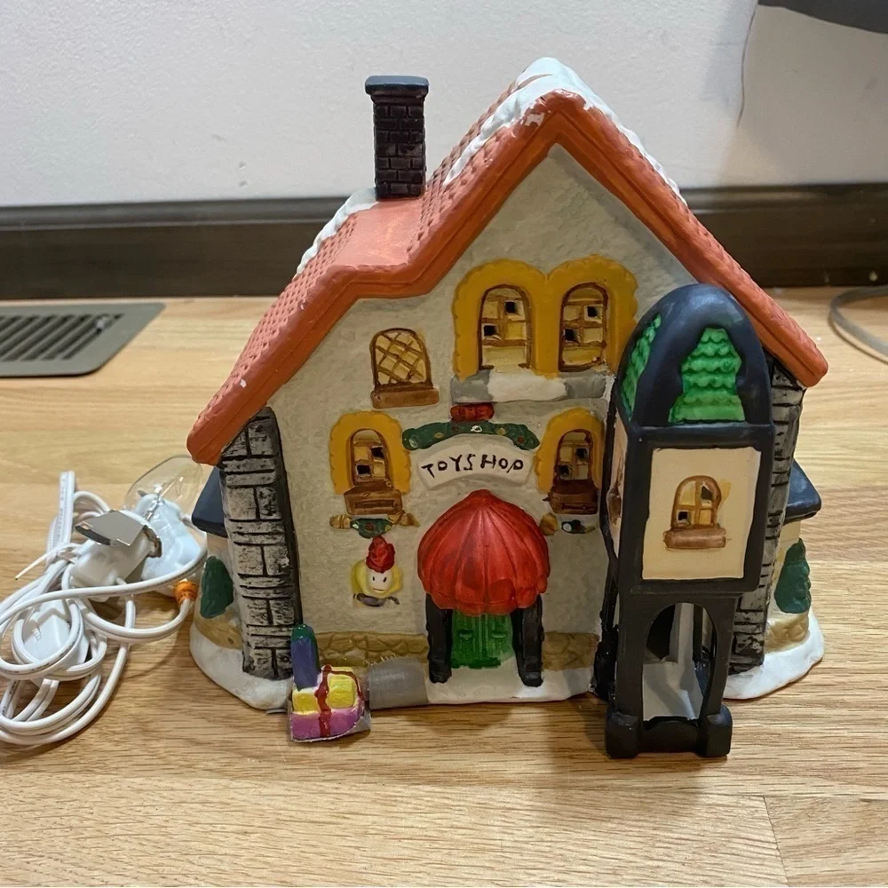 Vintage Ceramic Hand Painted Toy Shop Lighted Christmas Village House